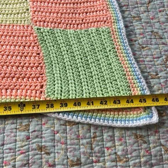 Beautiful handmade crochet square patch nursery throw lap blanket - Picture 4 of 7